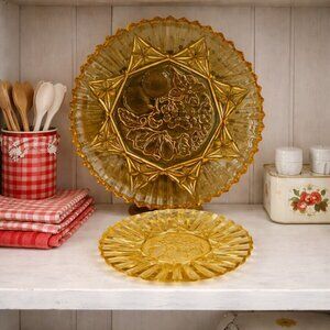 Vintage 1950s Federal Glass Fruit Harvest Serving Platters | Two pc: 12", 8.5"